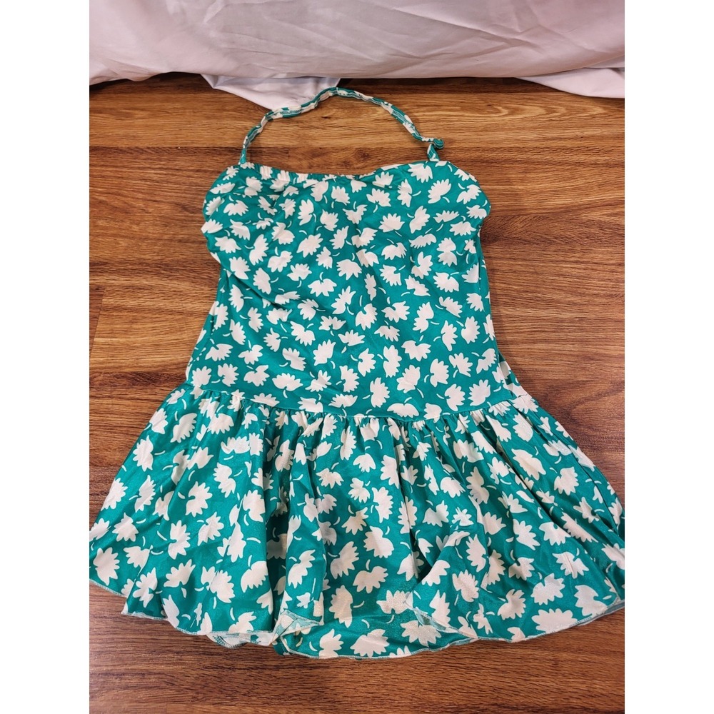 Vintage Gabar 80s Womens One Piece Skirt Swimwear Dress  Psychedelic Floral 14